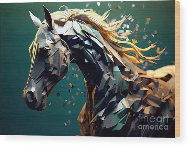 Image Wood Print featuring the painting Beautiful abstract horse background. technology. #1 by N Akkash