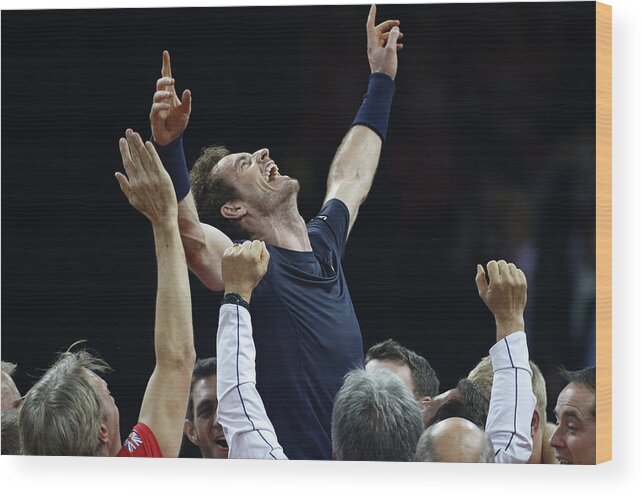 Playoffs Wood Print featuring the photograph Belgium v Great Britain: Davis Cup Final 2015 - Day Three #1 by Jean Catuffe