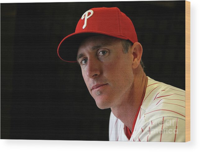 Media Day Wood Print featuring the photograph Chase Utley by Mike Ehrmann