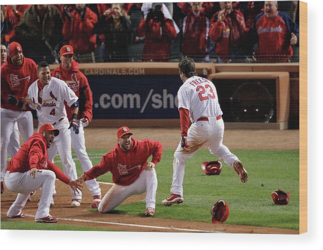 St. Louis Cardinals Wood Print featuring the photograph David Freese by Rob Carr
