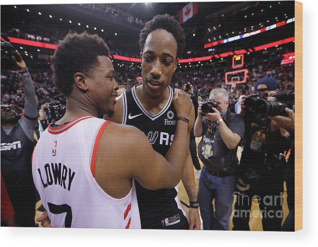 Nba Pro Basketball Wood Print featuring the photograph Demar Derozan and Kyle Lowry by Mark Blinch