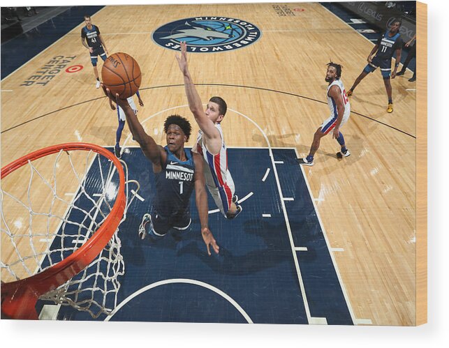 Nba Pro Basketball Wood Print featuring the photograph Detroit Pistons v Minnesota Timberwolves by Jordan Johnson