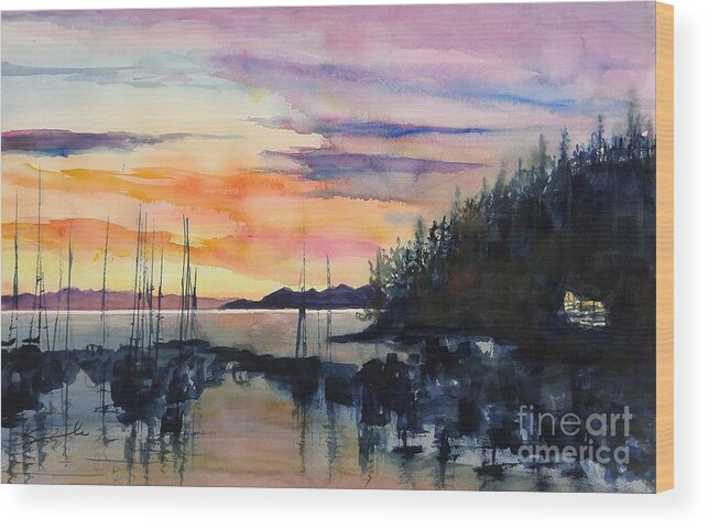 Boats Wood Print featuring the painting Eagle Ridge Sunset #1 by Sonia Mocnik