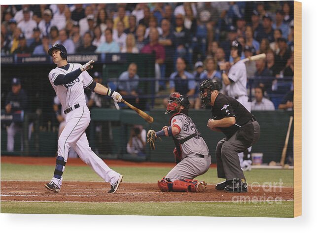 American League Baseball Wood Print featuring the photograph Evan Longoria #1 by Mike Ehrmann