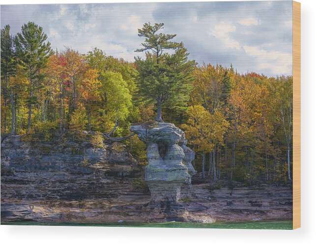 Pictured Rocks National Lakeshore Wood Print featuring the photograph Fall Colors at Pictured Rocks #1 by Ali Majdfar