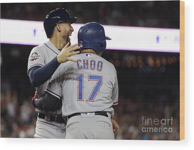 Three Quarter Length Wood Print featuring the photograph George Springer, Jean Segura, and Shin-soo Choo by Patrick Smith