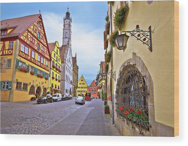 Rothenburg Ob Der Tauber Wood Print featuring the photograph Idyllic Germany. Street architecture of medieval German town of #1 by Brch Photography