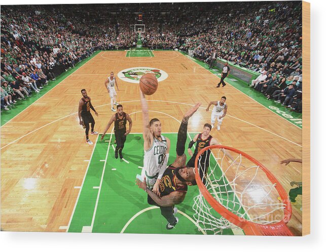 Playoffs Wood Print featuring the photograph Jayson Tatum and Lebron James by Brian Babineau