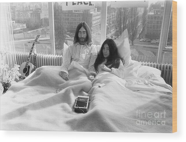 1969 Wood Print featuring the photograph John Lennon And Yoko Ono, 1969 #1 by Eric Koch