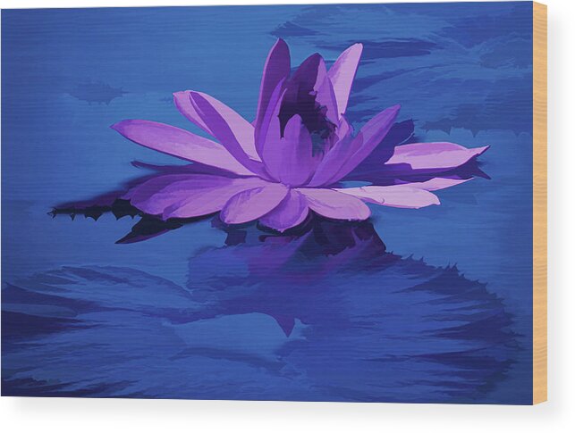 Water Lily Wood Print featuring the mixed media Lavender Blue Water Lily #1 by Rosalie Scanlon