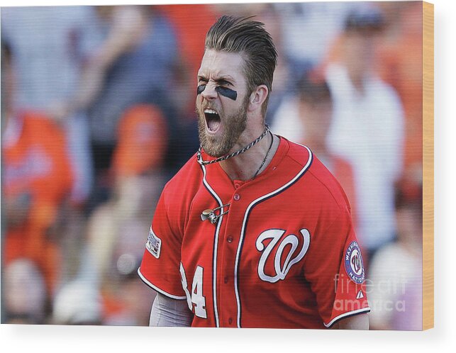 San Francisco Wood Print featuring the photograph Madison Bumgarner and Bryce Harper #1 by Ezra Shaw