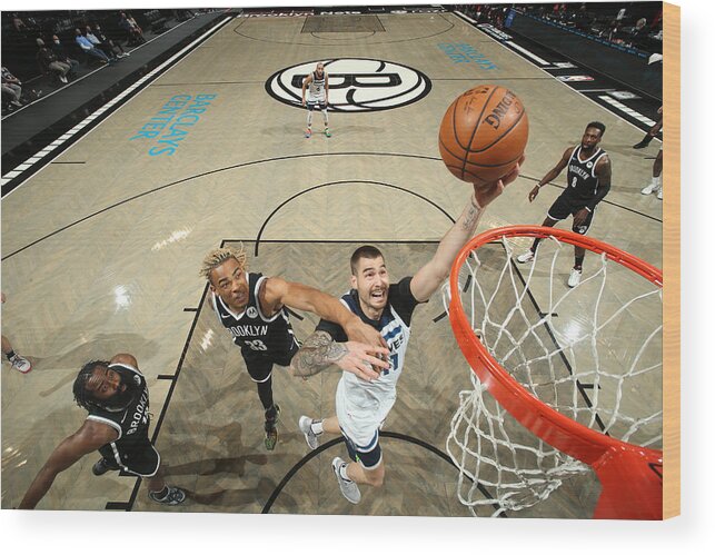 Nba Pro Basketball Wood Print featuring the photograph Minnesota Timberwolves v Brooklyn Nets by Nathaniel S. Butler