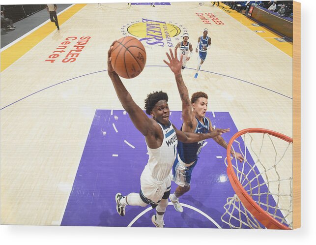 Anthony Edwards Wood Print featuring the photograph Minnesota Timberwolves v LA Lakers #1 by Adam Pantozzi