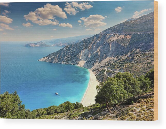 Myrtos Wood Print featuring the photograph Myrtos beach in Kefalonia, Greece #1 by Constantinos Iliopoulos