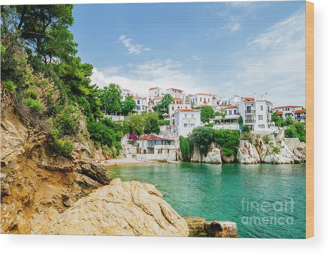 Skiathos Wood Print featuring the photograph Old town view of Skiathos island, Sporades, Greece #1 by Jelena Jovanovic