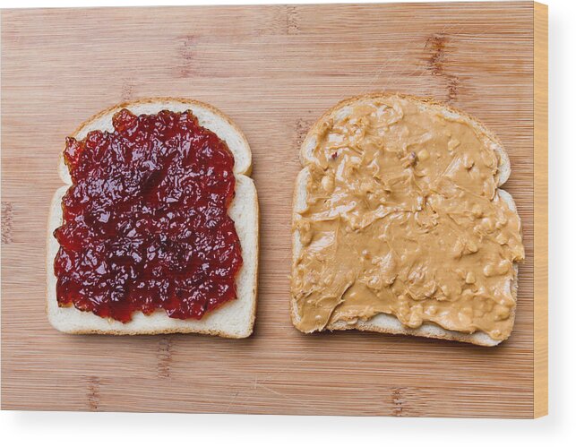 Shadow Wood Print featuring the photograph Open Face Peanut Butter and Jelly Sandwich #1 by Grandriver