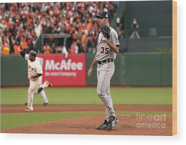 San Francisco Wood Print featuring the photograph Pablo Sandoval and Justin Verlander by Ezra Shaw