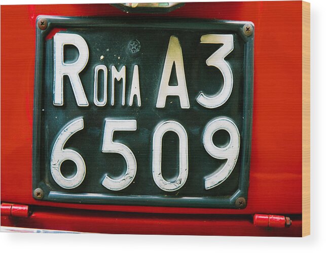 Travel Wood Print featuring the photograph Red / License Plate #1 by Claude Taylor