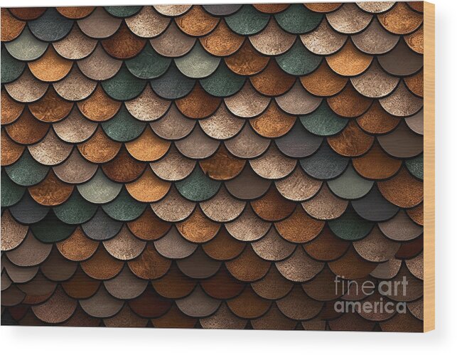 Seamless Fish Scales Background Pattern Tileable Texture Of Snake Dragon  Mermaid Or Lizard Squama In Boho Earth Tones And Copper Gold Bronze A High  Resolution Backdrop 3d Rendering #1 Wood Print by