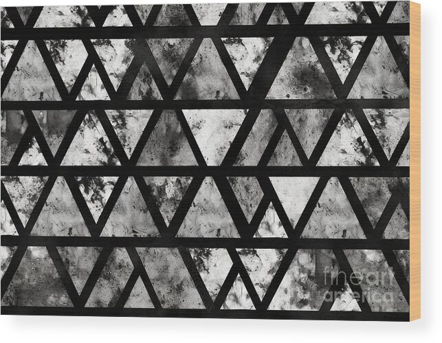 Seamless Wood Print featuring the painting Seamless Painted Grungy Geometric Triangles Black And White Artistic Acrylic Paint Texture Background Tileable Creative Grunge Monochrome Hand Drawn Abstract Wallpaper Motif Surface Pattern Design #1 by N Akkash