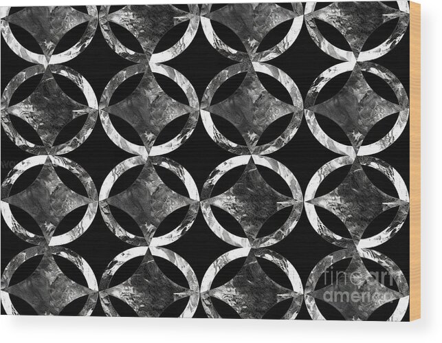 Seamless Wood Print featuring the painting Seamless Painted Interlocking Diamond Rings Black And White Artistic Acrylic Paint Texture Background Tileable Grunge Monochrome Hand Drawn Geometric Circles Wallpaper Motif Surface Pattern Design #1 by N Akkash
