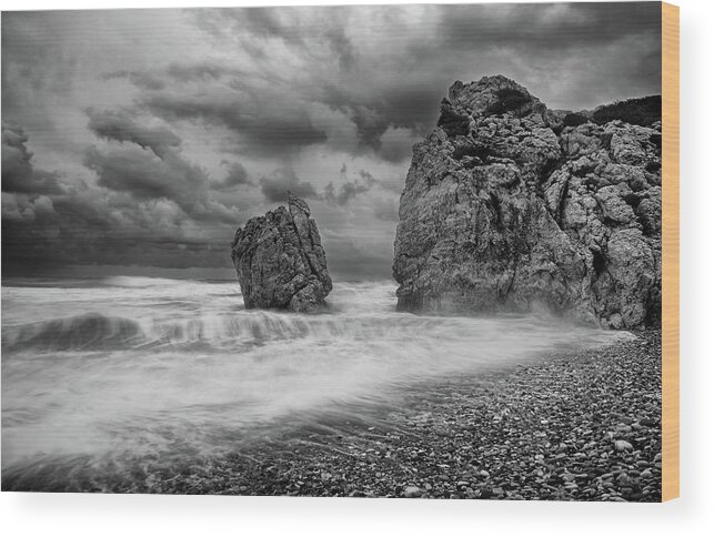 Seascape Wood Print featuring the photograph Seascape with windy waves during stormy weather. #1 by Michalakis Ppalis