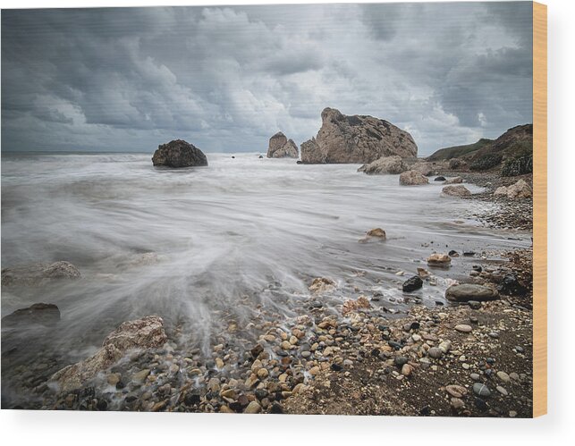 Sea Waves Wood Print featuring the photograph Seascape with windy waves during stormy weather on a rocky coast by Michalakis Ppalis