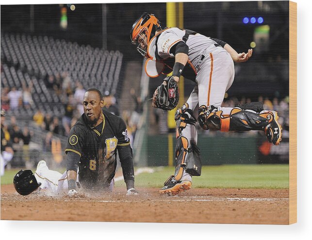 Ninth Inning Wood Print featuring the photograph Starling Marte and Buster Posey by Joe Sargent