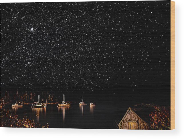 Maine Wood Print featuring the photograph Stars Over Bunkers Harbor by William Christiansen