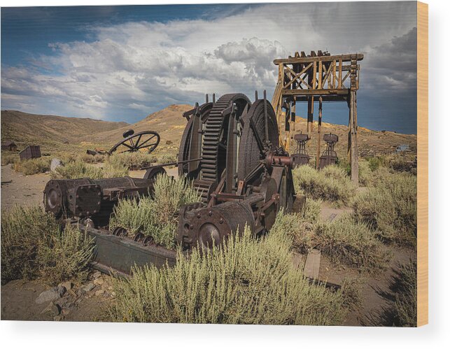 Bodie Wood Print featuring the photograph Steam Powered Mine Winch in Bodie #1 by Ron Long Ltd Photography