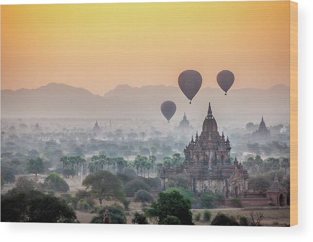 Sunrise Wood Print featuring the photograph Sunrise at Bagan by Arj Munoz