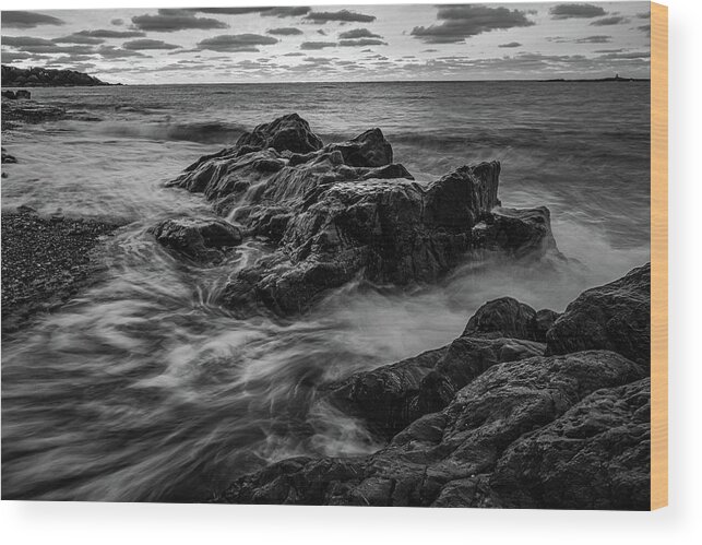 New Hampshire Wood Print featuring the photograph Sunrise On The Rocks, Fort Foster. #1 by Jeff Sinon