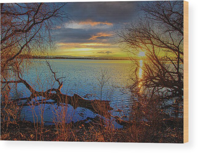 Autumn Wood Print featuring the photograph Sunset Over Lake Framed By TreesSunset Over Lake Framed By Trees by Tom Potter