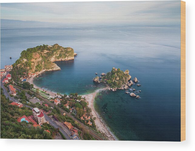 Aerial View Wood Print featuring the photograph Taormina, Sicily by Mirko Chessari