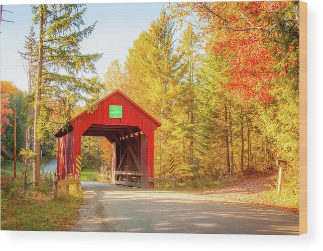 Moseley Covered Bridge Wood Print featuring the photograph Vermonts Moseley covered bridge by Jeff Folger
