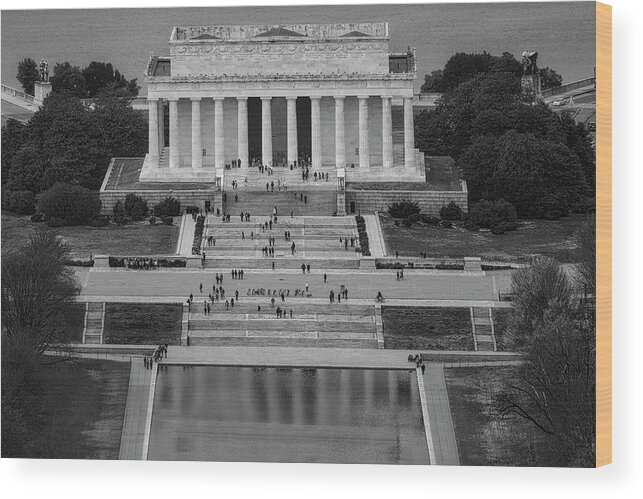 Washington Dc Wood Print featuring the photograph Washington DC Memorials Aerial BW #1 by Susan Candelario