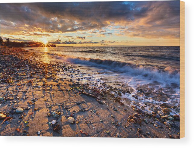 Scenics Wood Print featuring the photograph Winter Beach Sunset #1 by Alexis Birkill