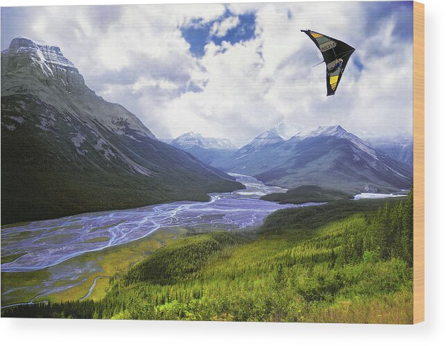 Hang Gliding Banff National Park Jasper National Park Alberta Canada Icefields Parkway Canadian Rockies Mountains Scenic Landscapes Outdoors Hiking Trails Parcs Canada National Parks The Walkers Earthart Earth Art Wood Print featuring the photograph Come Fly With Me by The Walkers