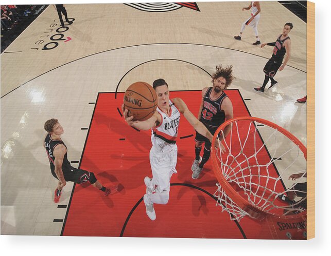 Nba Pro Basketball Wood Print featuring the photograph Zach Collins by Cameron Browne