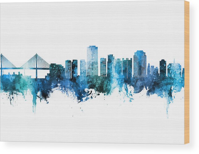 Long Beach Wood Print featuring the digital art Long Beach California Skyline #13 by Michael Tompsett