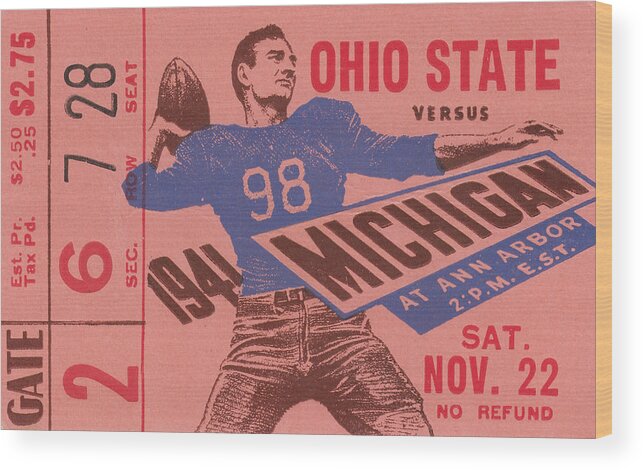Michigan Wood Print featuring the drawing 1941 Ohio State vs. Michigan by Row One Brand