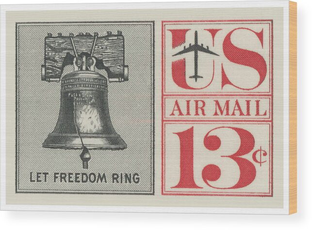 1961 Wood Print featuring the digital art 1961 Let Freedom Ring Stamp by Greg Joens