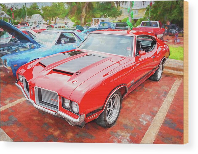 Red 1971 Oldsmobile 442 W30 Wood Print featuring the photograph 1971 Red Oldsmobile 442 W30 X123 by Rich Franco