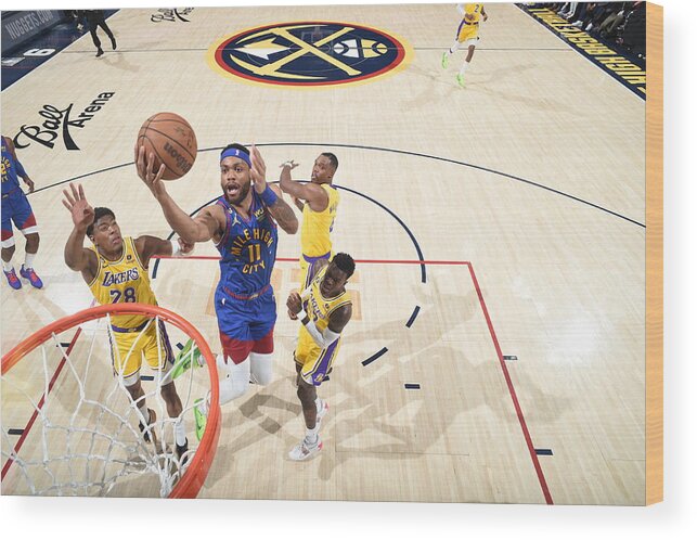 Playoffs Wood Print featuring the photograph 2023 NBA Playoffs- Los Angeles Lakers v Denver Nuggets by Andrew D. Bernstein