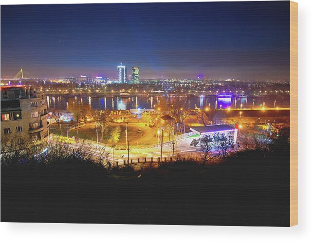 Belgrade Wood Print featuring the photograph Beograd skyscrapers and Sava river evening view #2 by Brch Photography