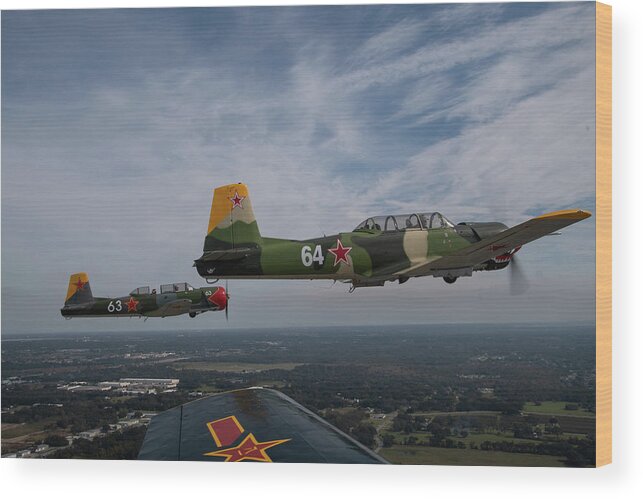 Airplane Wood Print featuring the photograph CJ6 in Formation Flight #3 by Carolyn Hutchins
