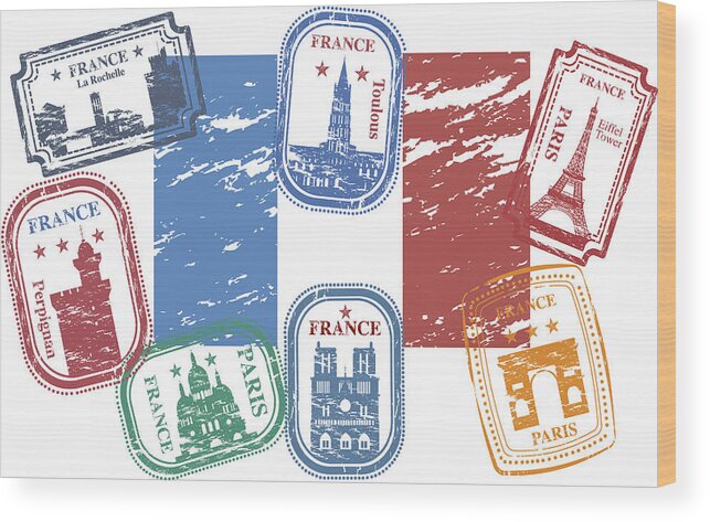 Europe Wood Print featuring the drawing France Stamps #2 by Drmakkoy