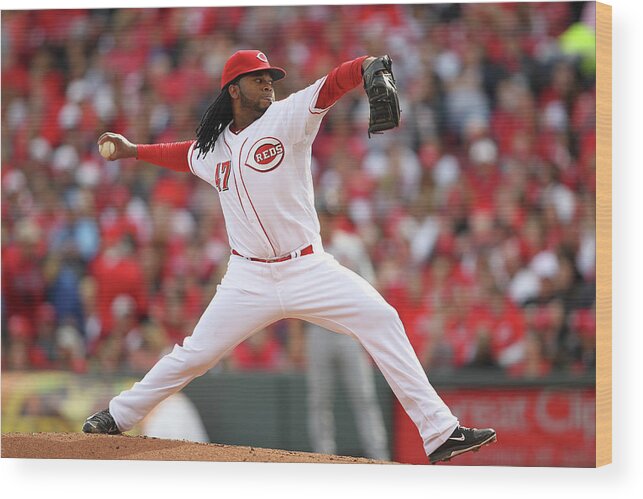 Great American Ball Park Wood Print featuring the photograph Johnny Cueto by John Grieshop