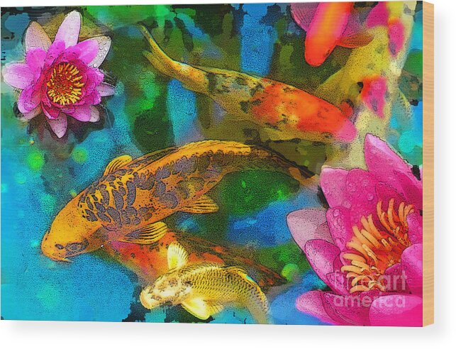 Koi Wood Print featuring the photograph Koi play #2 by Gina Signore
