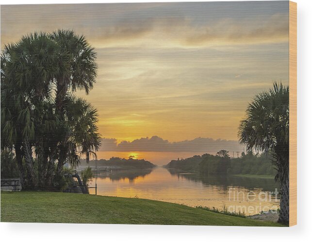 Sun Wood Print featuring the photograph Okeechobee Waterway Sunrise #2 by Tom Claud